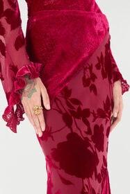 RC Jupe Longue Avec Motif Roses Et Python Rouge UKT301-VNN56