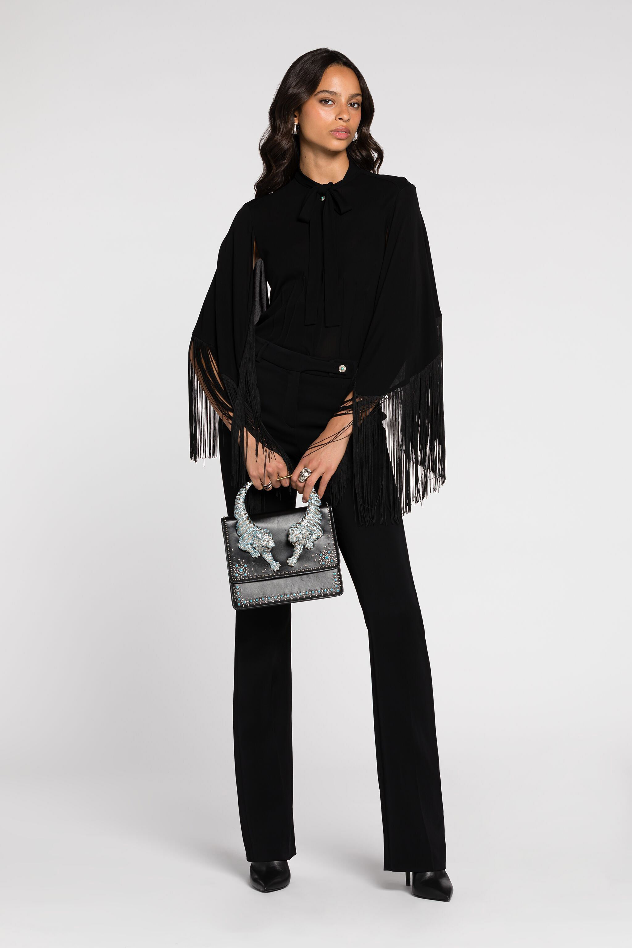 RC Fringe cuffs tie-collar shirt RC Fringe cuffs tie-collar shirt Black RKT701-JJ051