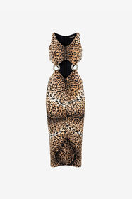 RC Jaguar-Print Cut-Out Dress Light Brown RKT128-LNH26