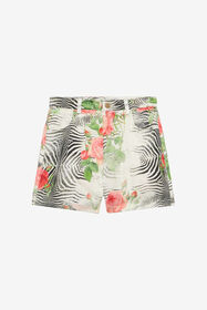 JU Shorts With White Tigress And Rose Print MULTICOLOR ZEBRA ROS UJT26B-6DO47