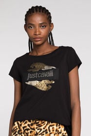 JC Just Cavalli T-Shirt mit Leoparden-Print SCHWARZ Q61444-Q0347