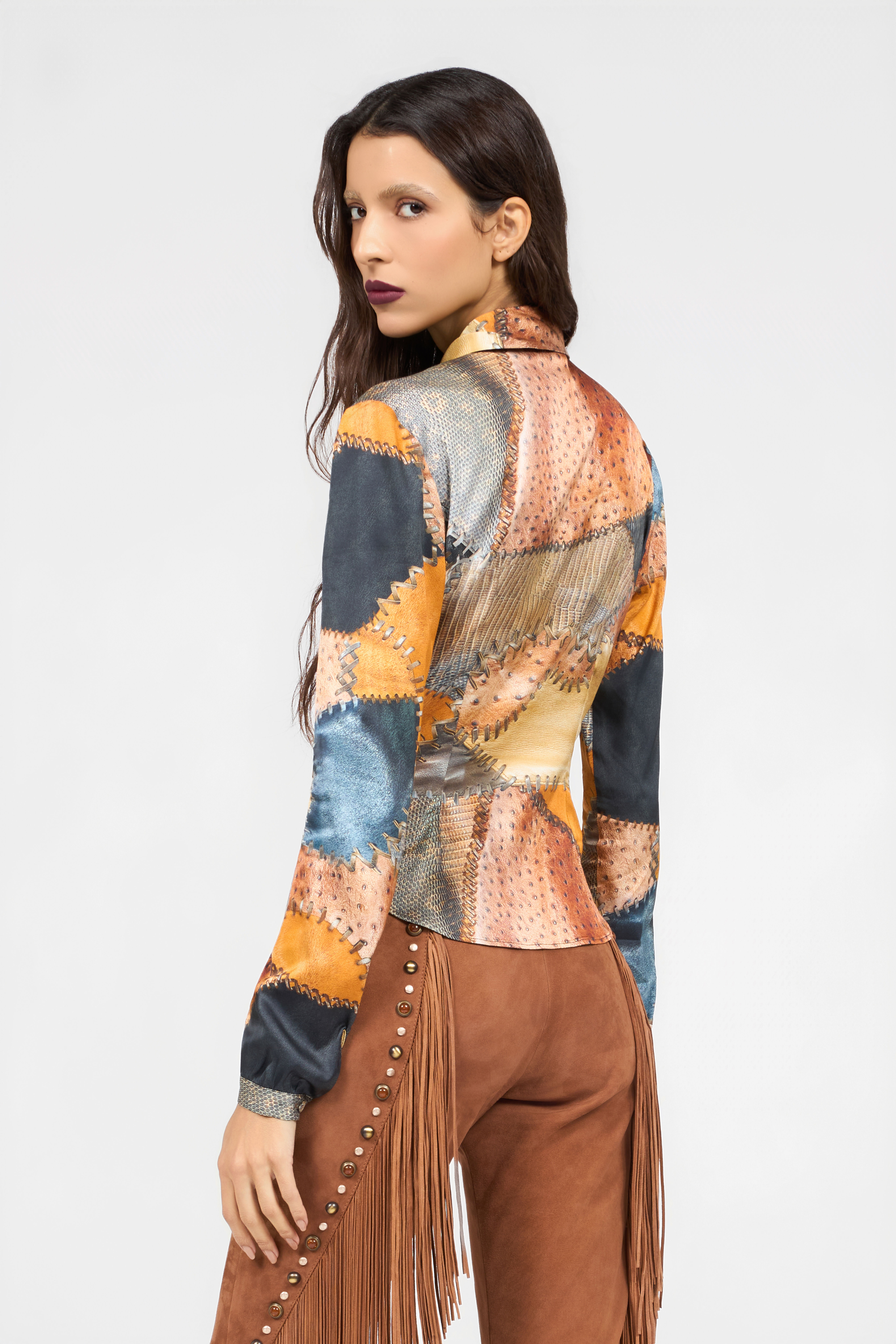 RC Patchwork Print Shirt BROWN XQT706-XOT29