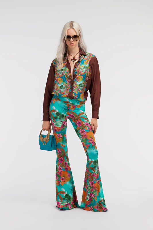 RC Hawaii Print Flared Trousers Light blue SKT204-LNI84