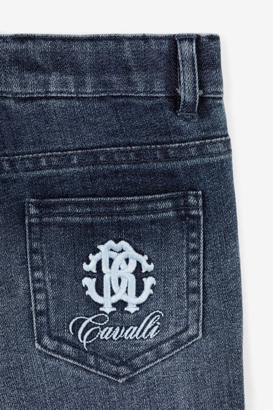JU Monogram-embroidered denim shorts JU Monogram-embroidered denim shorts Dark blue QJJ207-DS015