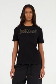 JC Black T-shirt with Embroidered Logo BLACK/GOLD VFT203-VF326