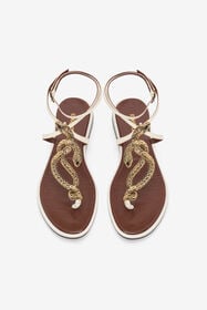 RC Brown and White Flat Thong Sandals with Snake Motif WHITE WWS003-PAM08