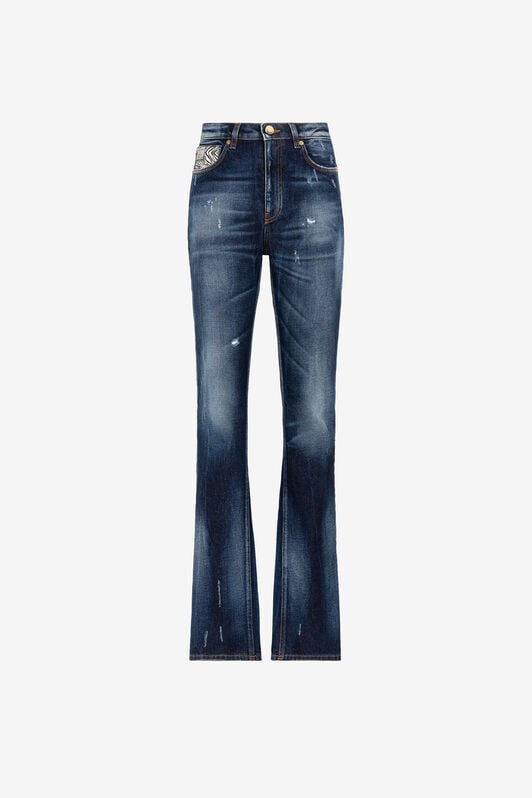 RC Animalier Patchwork-Print Appliqué Straight-Leg Jeans RC Animalier Patchwork-Print Appliqué Straight-Leg Jeans Dark blue OQJ218-DS004
