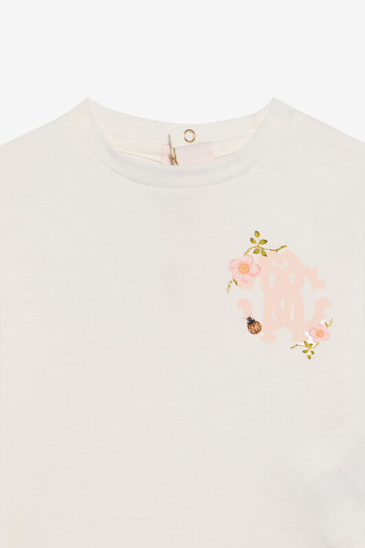 JU White Cotton T-Shirt with Floral Monogram RC JU White Cotton T-Shirt with Floral Monogram RC MILKY WHITE TJT601-JD001
