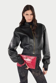 RC Crocodile-Effect Flat Clutch Fuchsia VKA005-PZ975