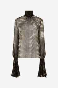 RC Blusa de seda con estampado de Fur BLACK/BEIGE XWT702-CKT79