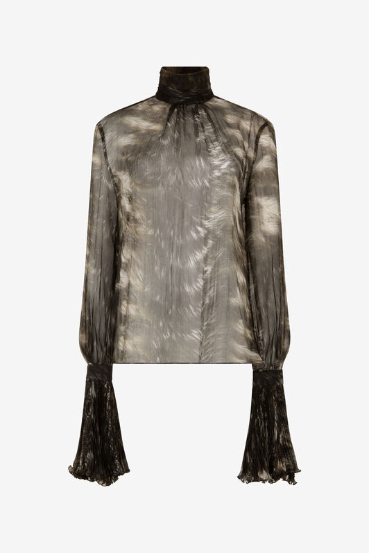 RC Seidenbluse mit Fur-Print BLACK/BEIGE XWT702-CKT79