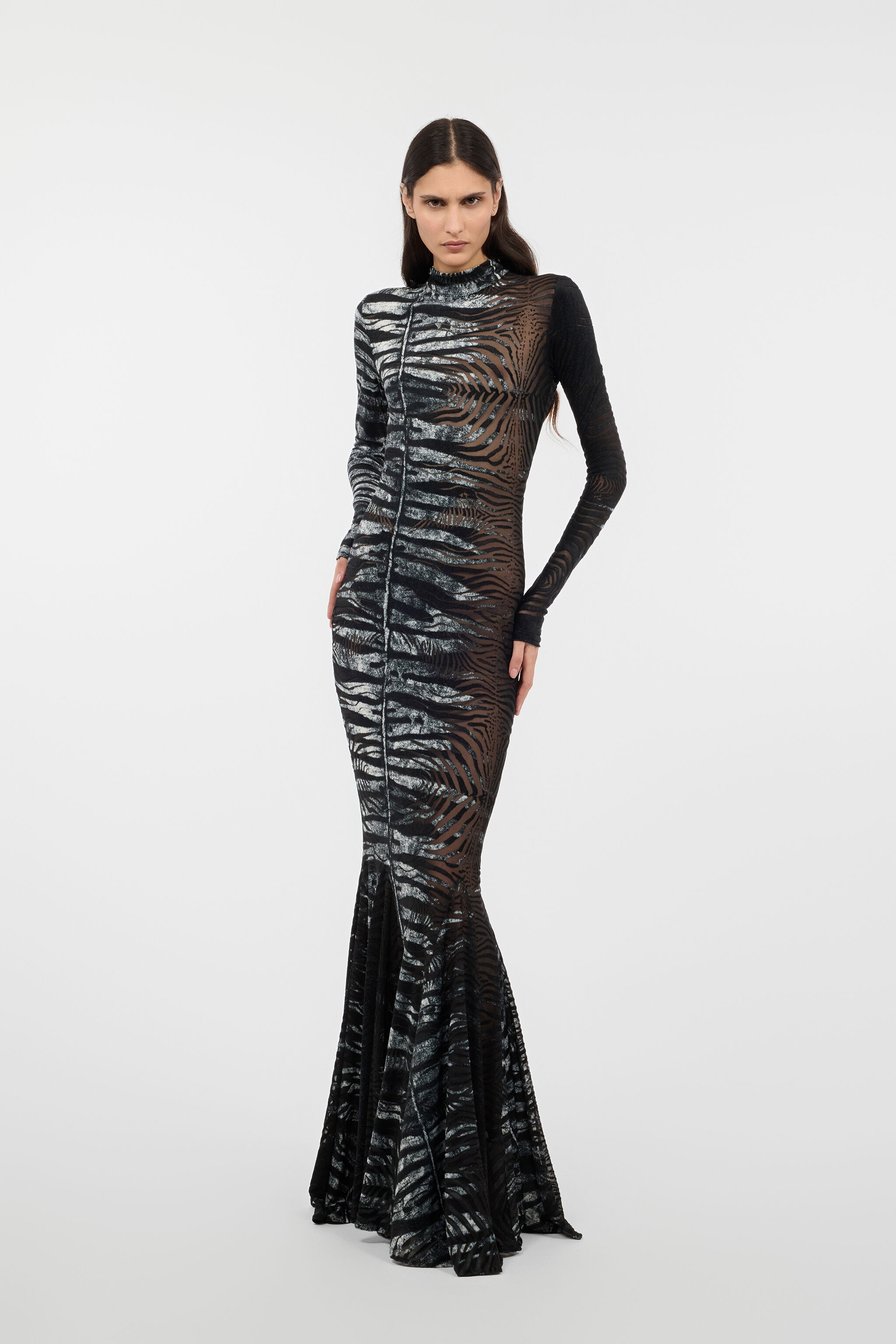 RC Long See-Through Dress With Zebra Pattern RC Long See-Through Dress With Zebra Pattern Black/White UKT144-CPN50