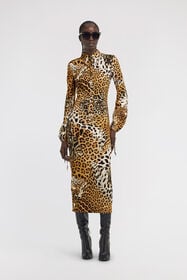 RC Leopard Print Midi Dress Light Brown TKT124-FQG34