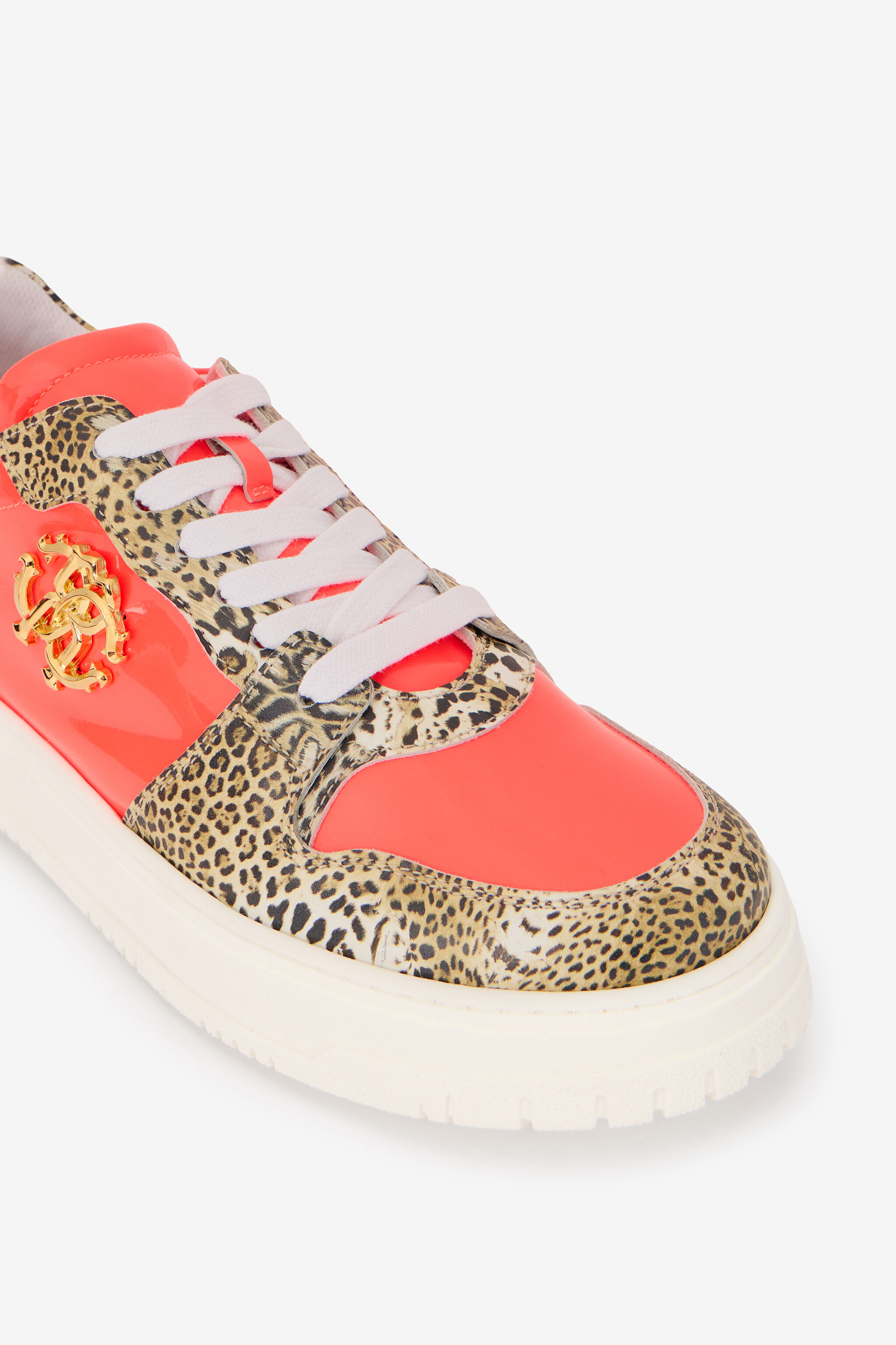 RC Leather Sneakers with Leopard Print RC Leather Sneakers with Leopard Print RED CORAL/JAGUAR QOS01M-PZO14