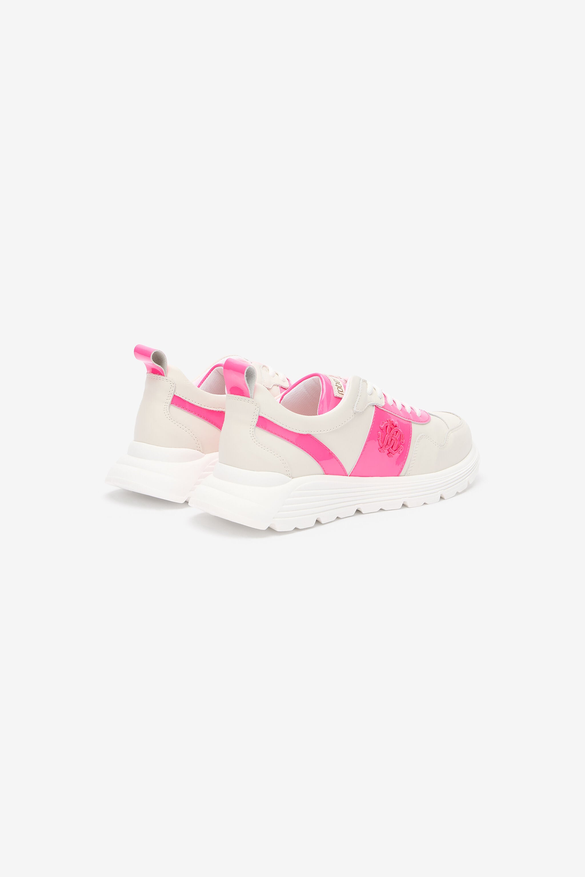 RC White And Pink Leather Running Shoes With Monogram RC RC White And Pink Leather Running Shoes With Monogram RC WHITE /FUXIA QOS01H-PZO14