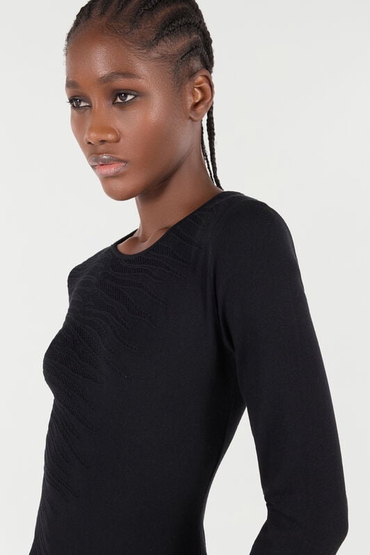 RC Pull À Motif Tiger Skin Ajouré RC Pull À Motif Tiger Skin Ajouré Noir UKM602-MQ014