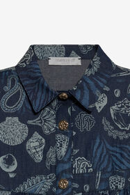 JU Cotton Dress With Marine Print And Flounce Dark blue UJJ100-DYO39