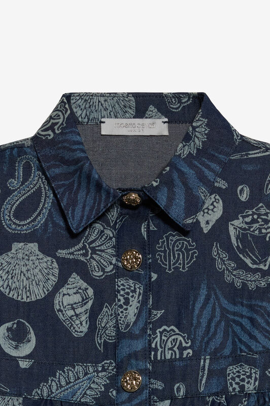 JU Vestido De Algodón Estampado Marino Y Volante Azul oscuro UJJ100-DYO39