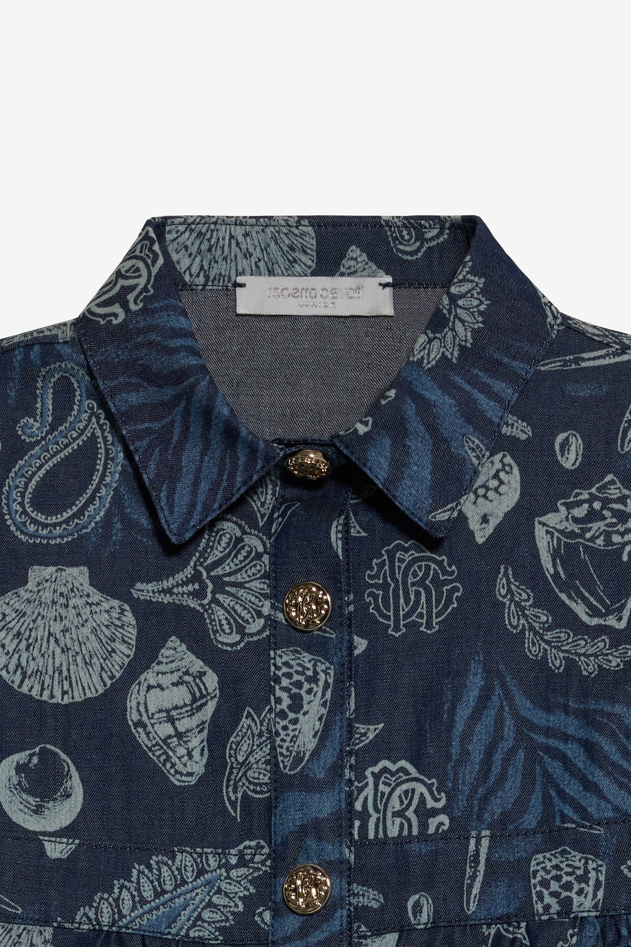 JU Vestido De Algodón Estampado Marino Y Volante Azul oscuro UJJ100-DYO39
