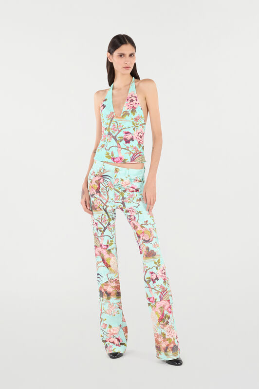 RC Top With Oriental Bird Print Blue/Pink VKT612-LNP76