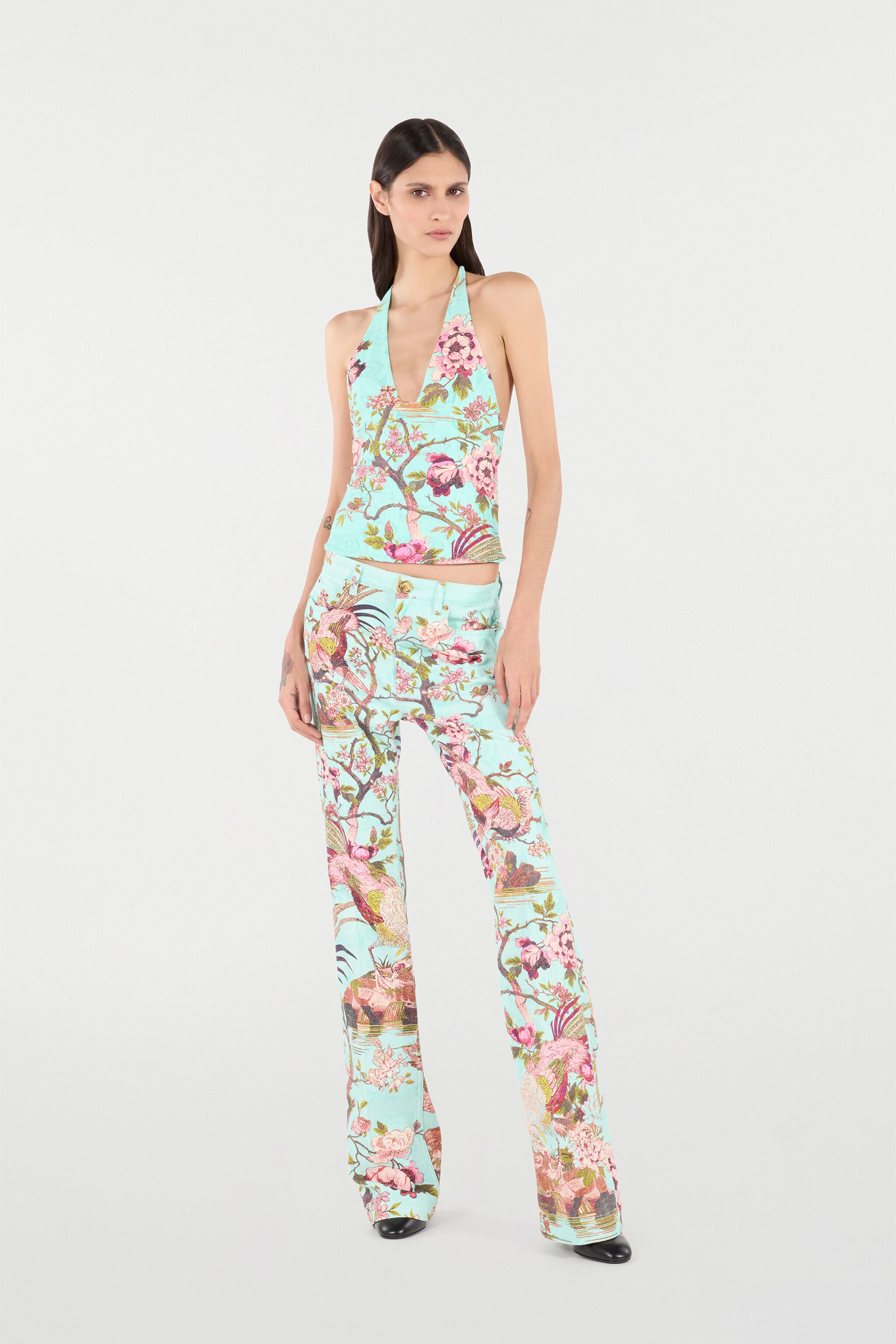 RC Top With Oriental Bird Print Blue/Pink VKT612-LNP76