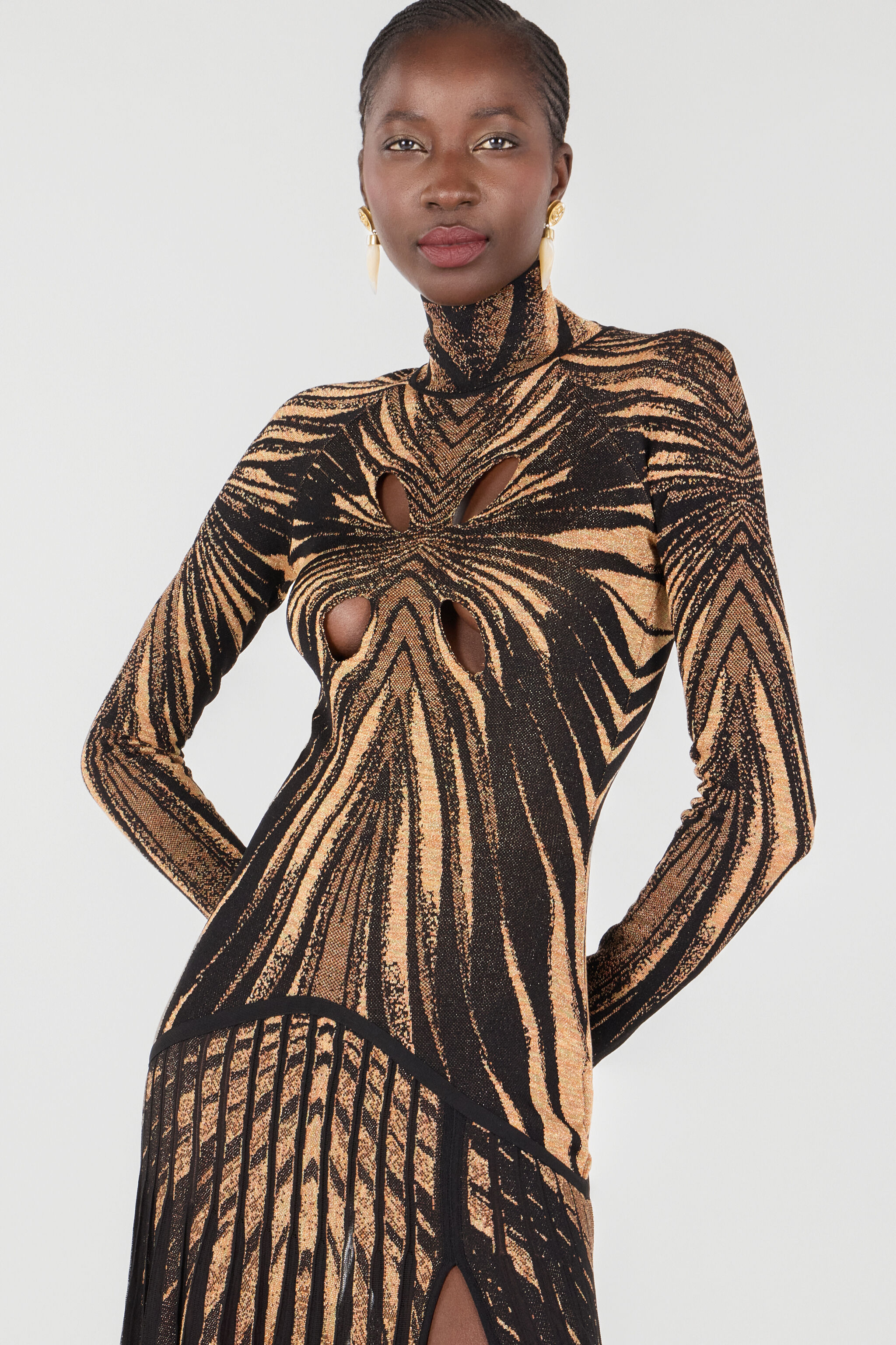 RC Ray of Gold print knit dress Gold RWM102-MI150