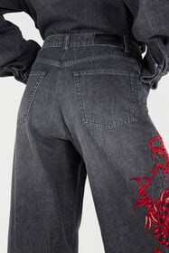 RC Jean Avec Broderie Et Paillettes Noir/Rouge VQJ251-DN001