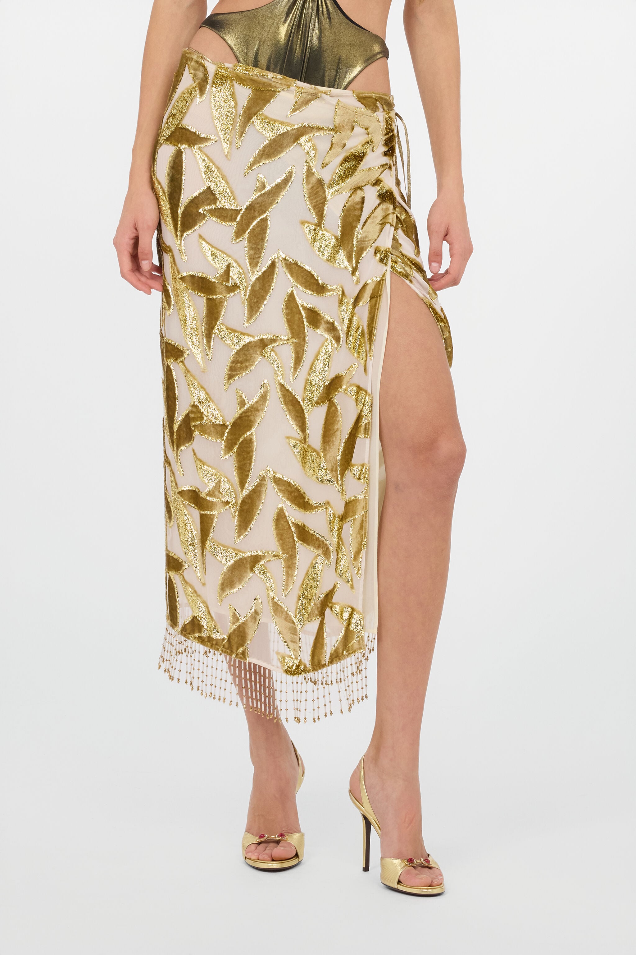 RC Ivory Midi Skirt with Foliage Motif RC Ivory Midi Skirt with Foliage Motif IVORY WWR305-FC007