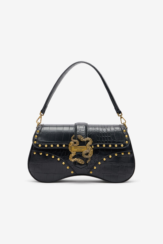 JC Black Studded Saddle Shoulder Bag With Snake Buckle JC Black Studded Saddle Shoulder Bag With Snake Buckle BLACK VFB035-VF667