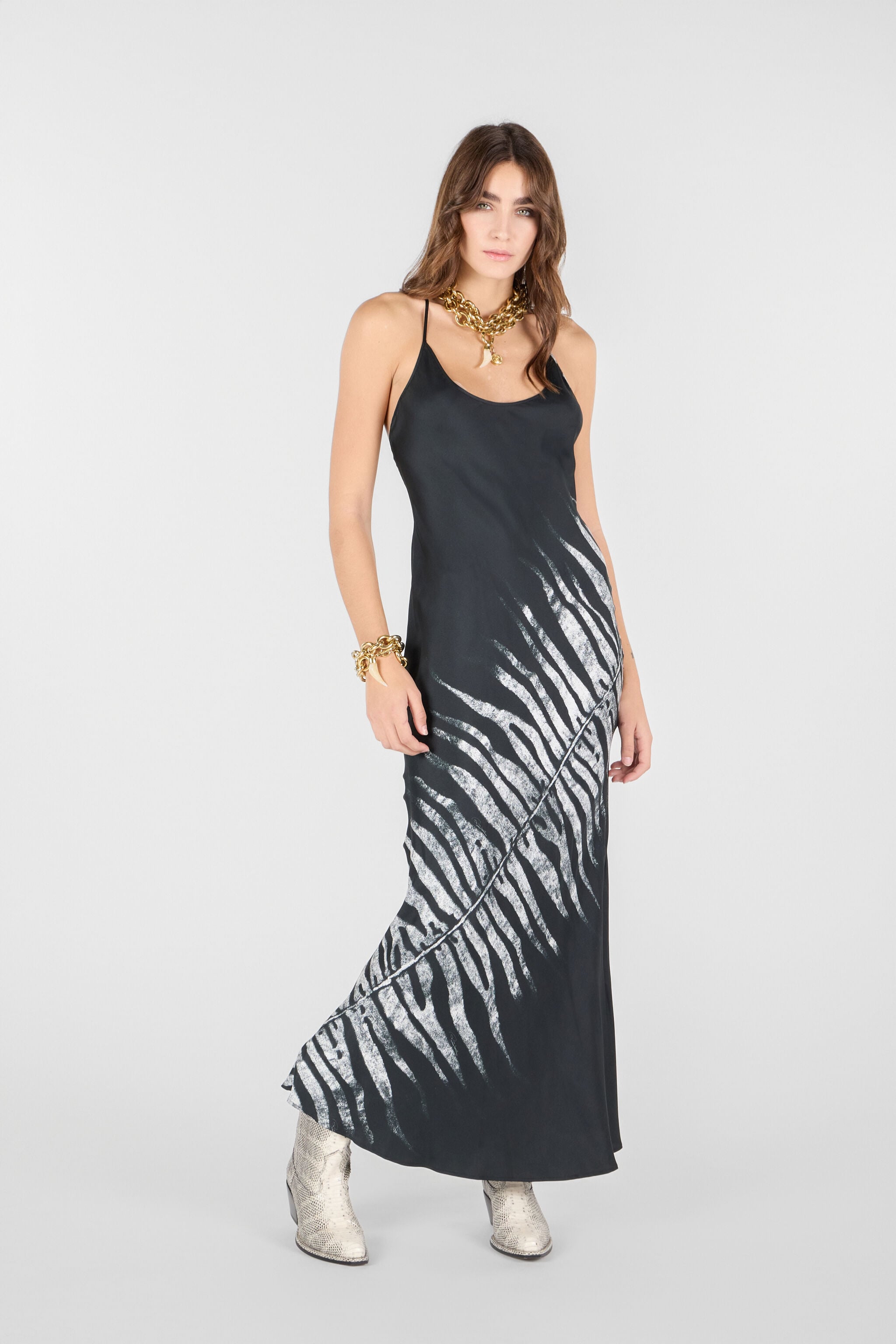 RC Long Dress With White Tigress Print RC Long Dress With White Tigress Print Black/White UKT142-4QN50