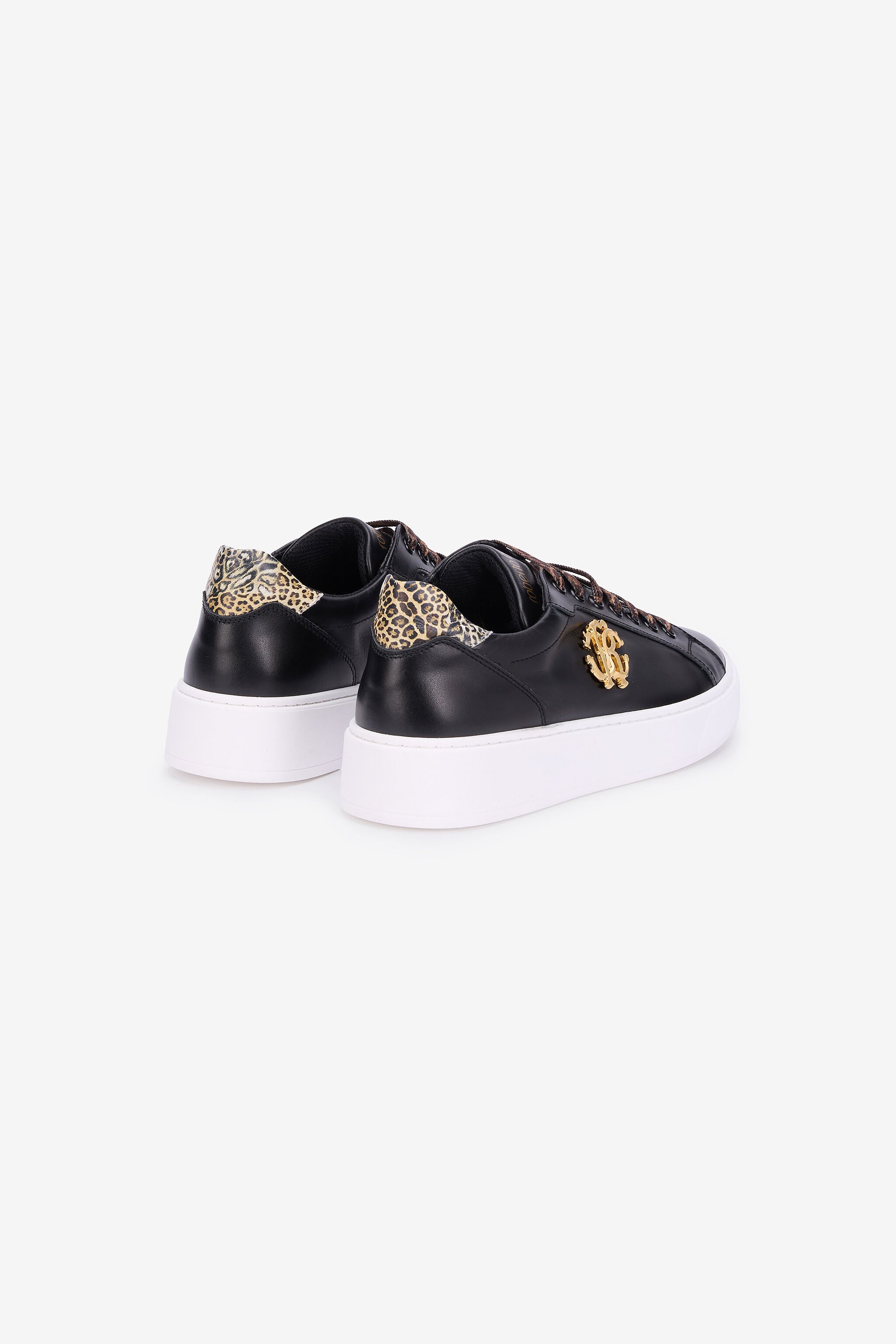 RC Black Leather Sneaker With Monogram RC BLACK QOS01J-PZO13