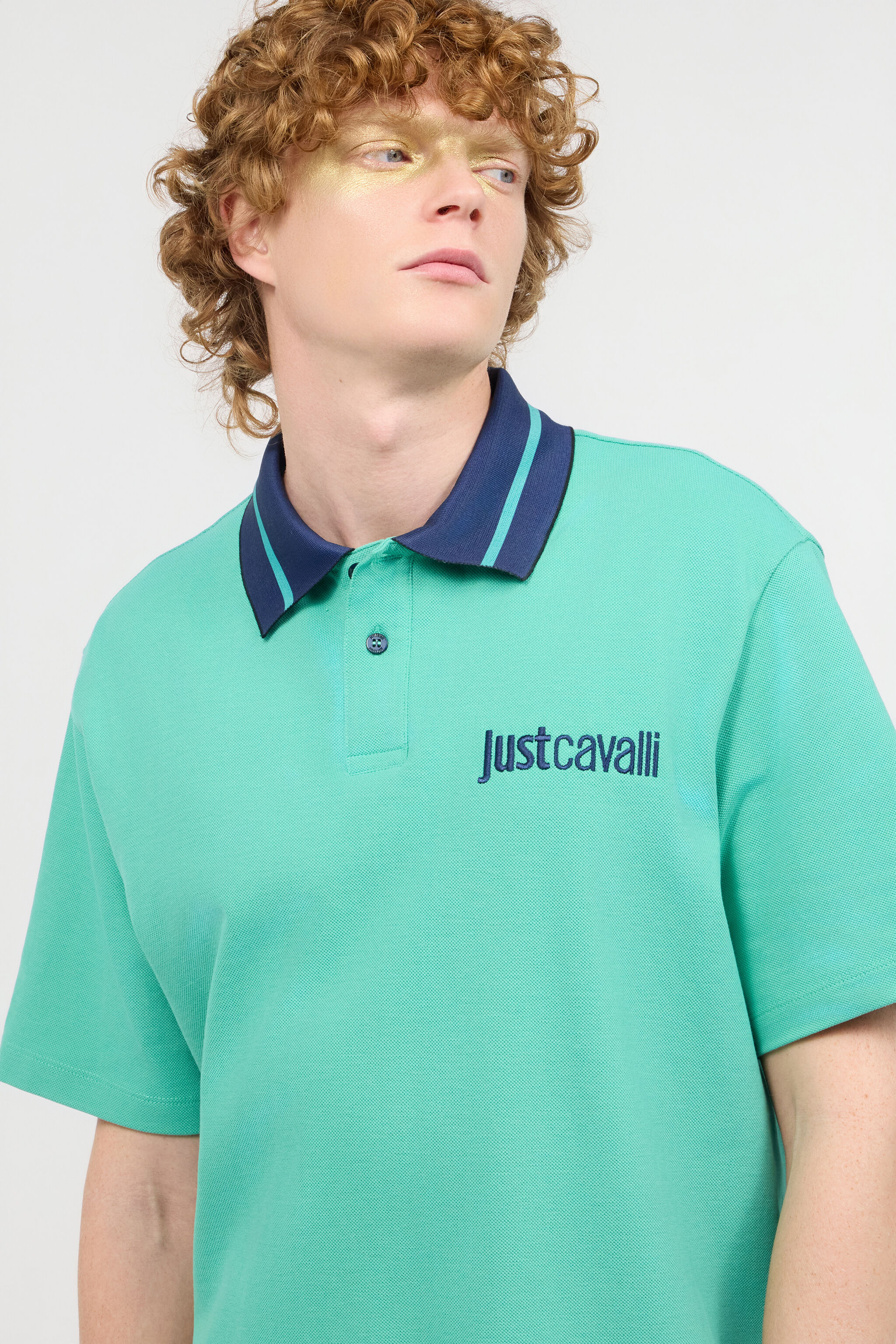 JC Polo Shirt With Contrasting Collar And Lettering JC Polo Shirt With Contrasting Collar And Lettering Light blue UFT026-UF046