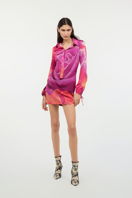 RC Mini Dress With Garden Rose Print Fuchsia UKT106-FQN48