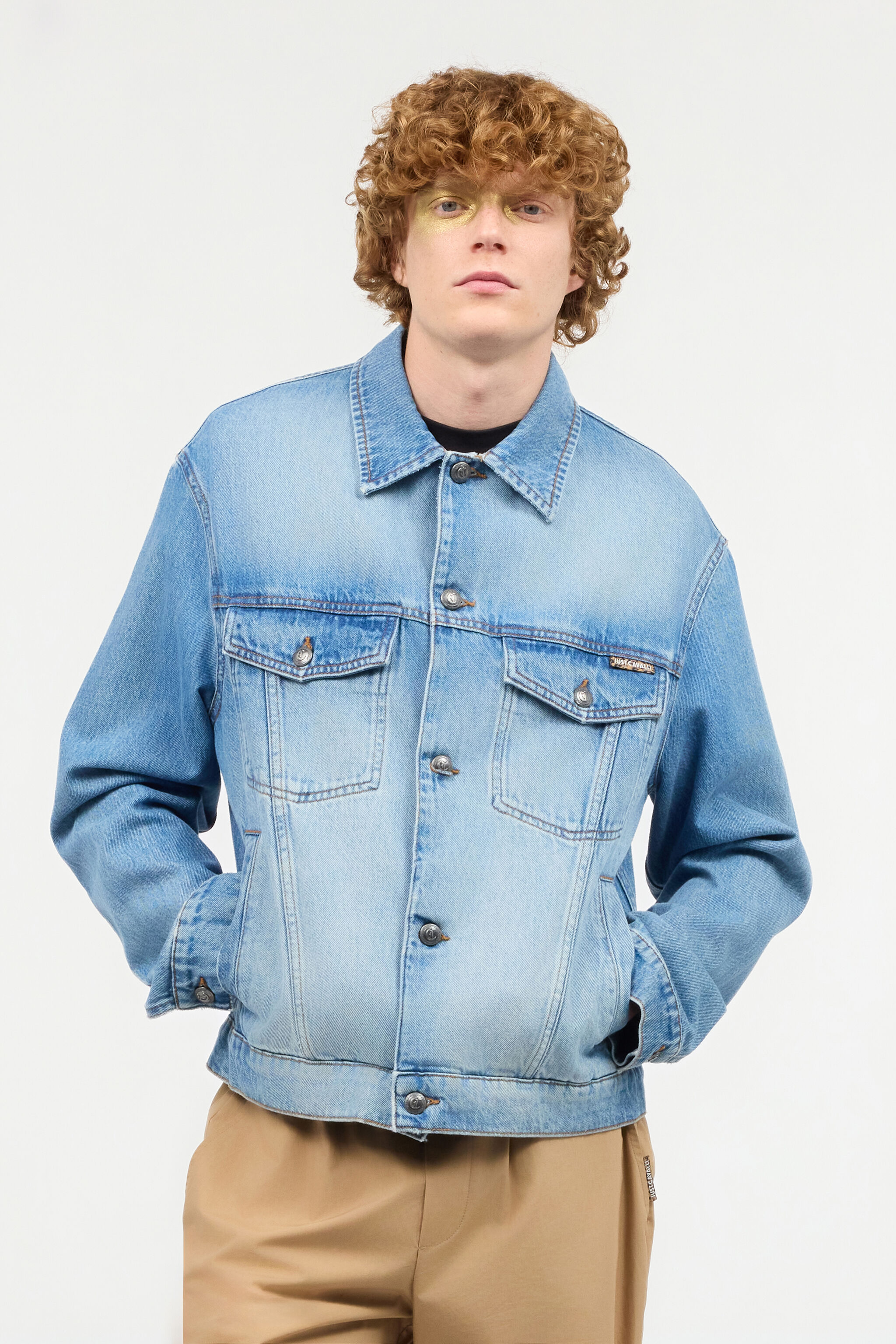Denim Jacket With Lettering in Light blue for Men | Roberto Cavalli®