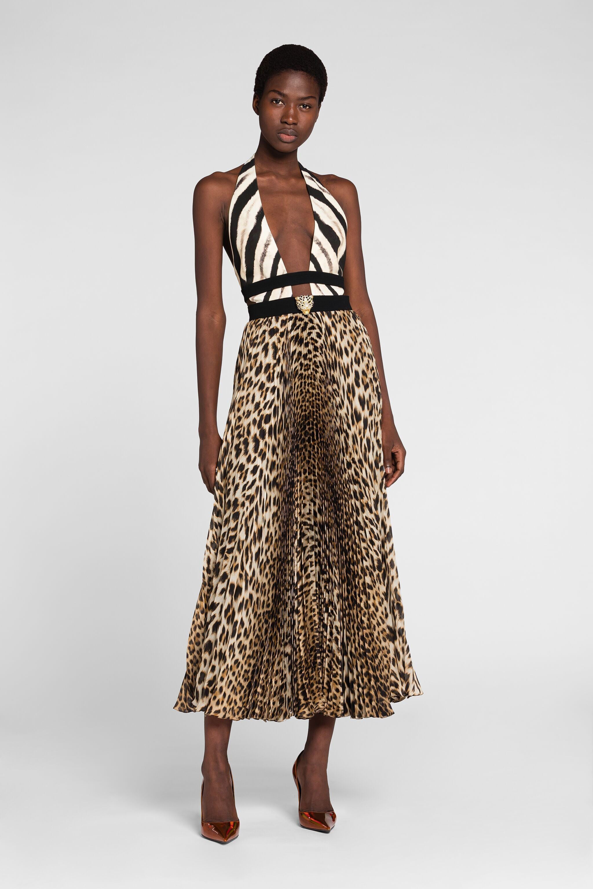 RC Jaguar-Print Silk Dress NATURALE OQT121-CTD02