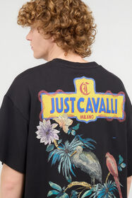 JC T-Shirt With Floral And Tropical Bird Print Black UFT056-UF076