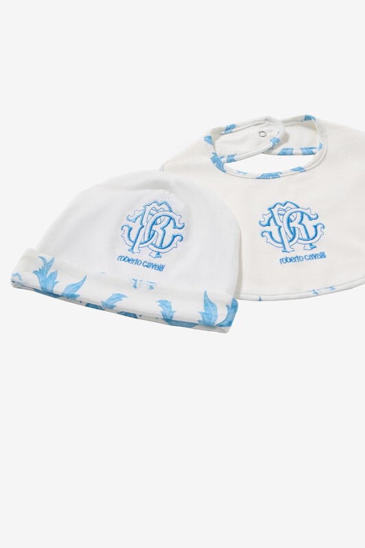 JU Hat, Bib And Romper Suit Set With RC Monogram And Print JU Hat, Bib And Romper Suit Set With RC Monogram And Print Light blue UJT811-JD001