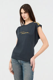 RC Anthracite T-Shirt With Studded Shoulders BLACK SOT60K-1H003