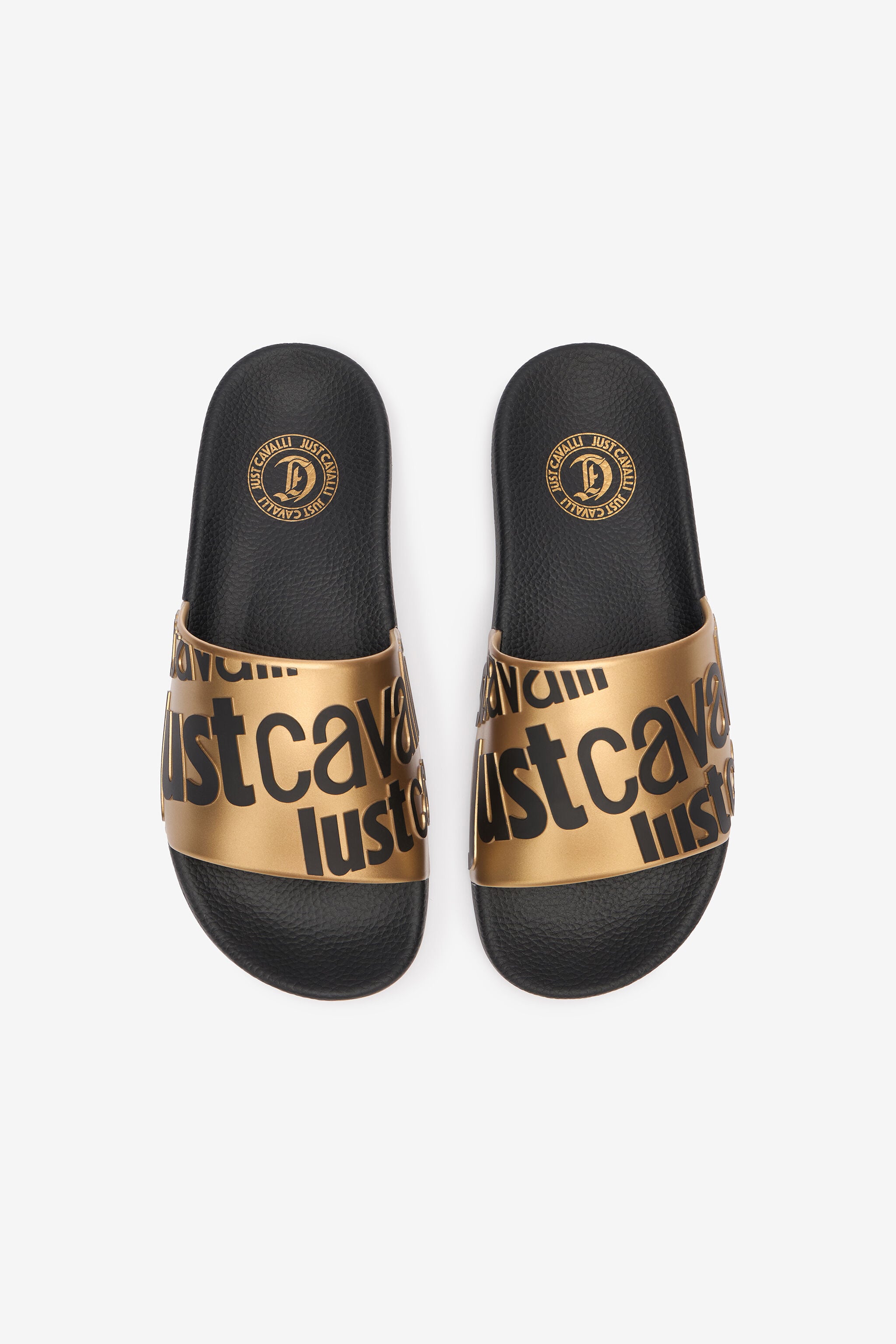 JC Slipper Mit Schriftzug Und Goldfarbenem Querriemen JC Slipper Mit Schriftzug Und Goldfarbenem Querriemen Schwarz/Gold UFS043-UF365