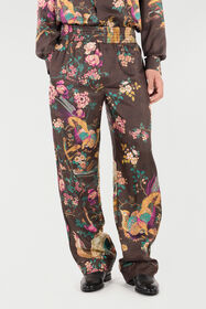 RC Pantalone in seta con stampa Oriental Bird Marrone VRT266-OZP76