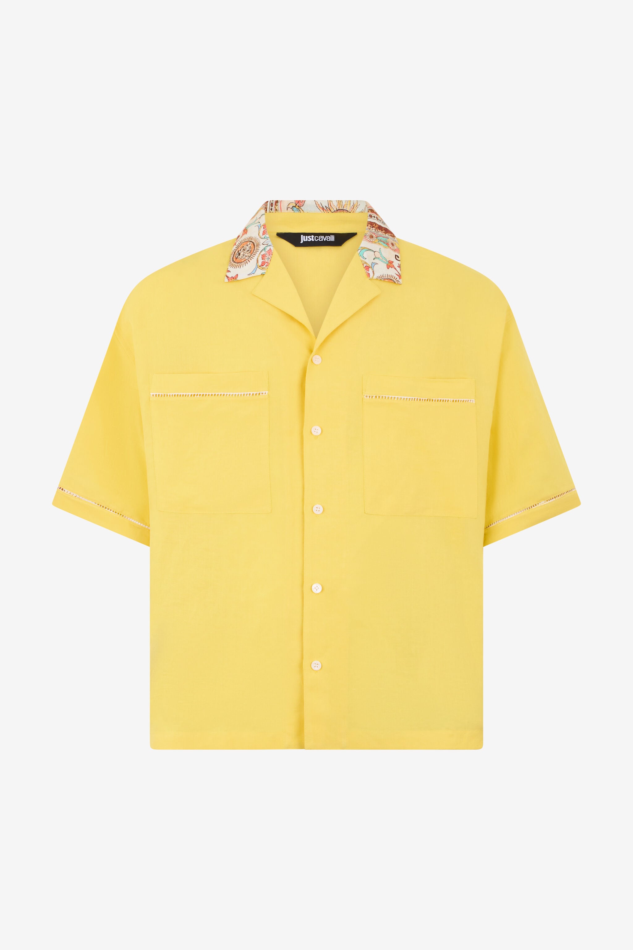 JC Yellow Shirt With Persian Tarot Print Collar JC Yellow Shirt With Persian Tarot Print Collar POP CORN WFM025-WF173