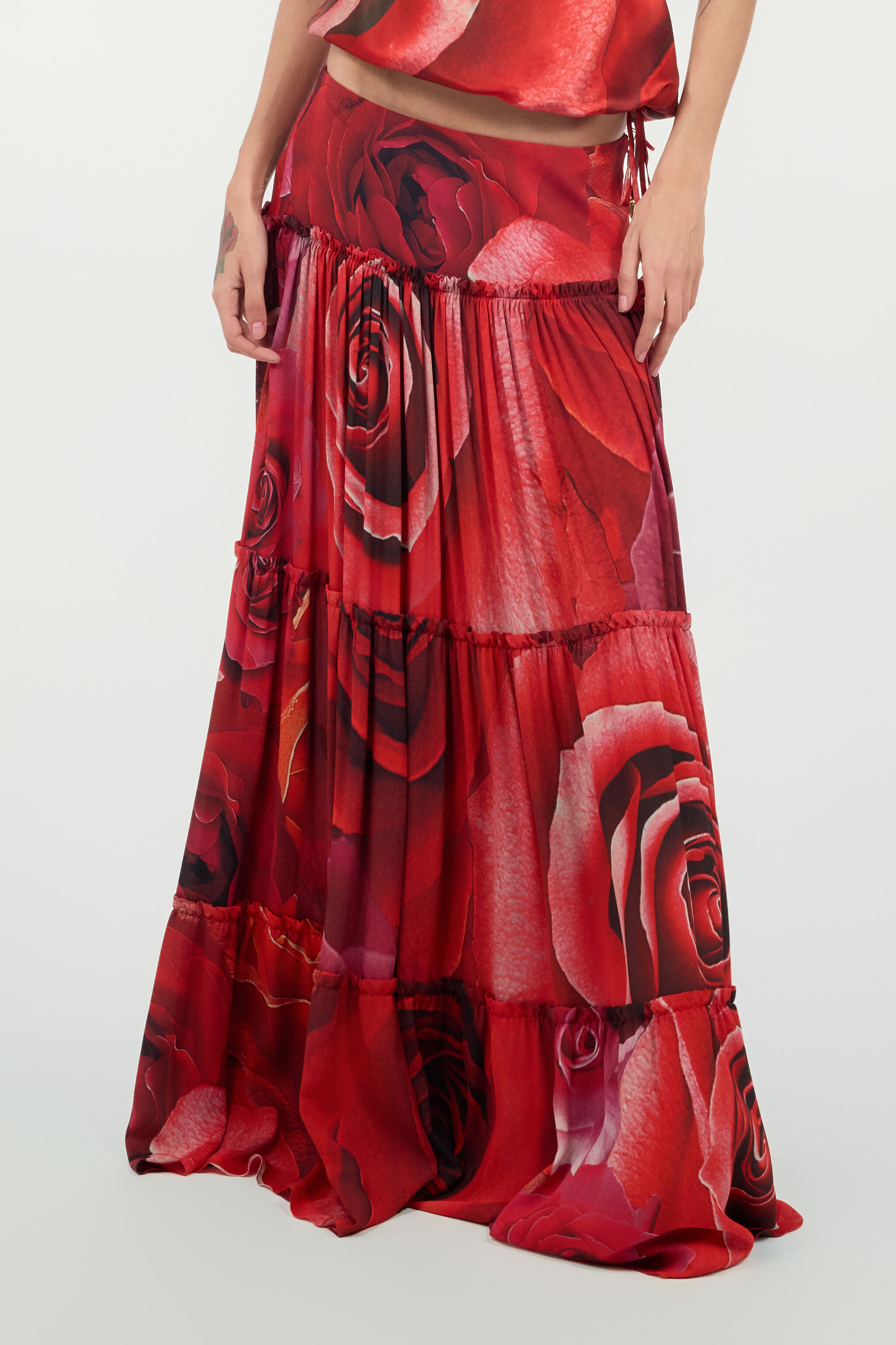 RC Extra-Long Skirt With Garden Rose Print RC Extra-Long Skirt With Garden Rose Print Red UKT309-KWN48