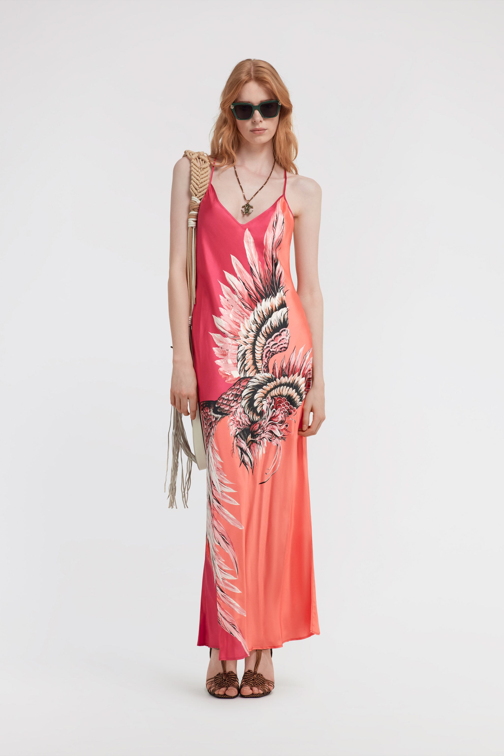 RC Bird Patchwork print maxi dress Fuchsia SWT151-4QN13