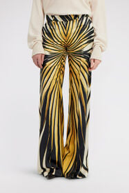 RC Ray Of Gold Print Silk Palazzo Trousers Gold TKT201-4QM33