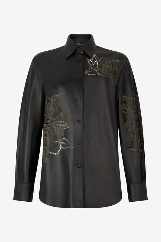 RC Chemise En Cuir Avec Roses Ajourées RC Chemise En Cuir Avec Roses Ajourées Noir UKP704-PN106