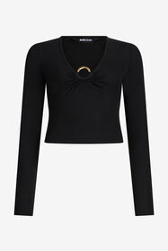 JC Black Lurex Crop Top With Ring Detail BLACK VFT213-VF336