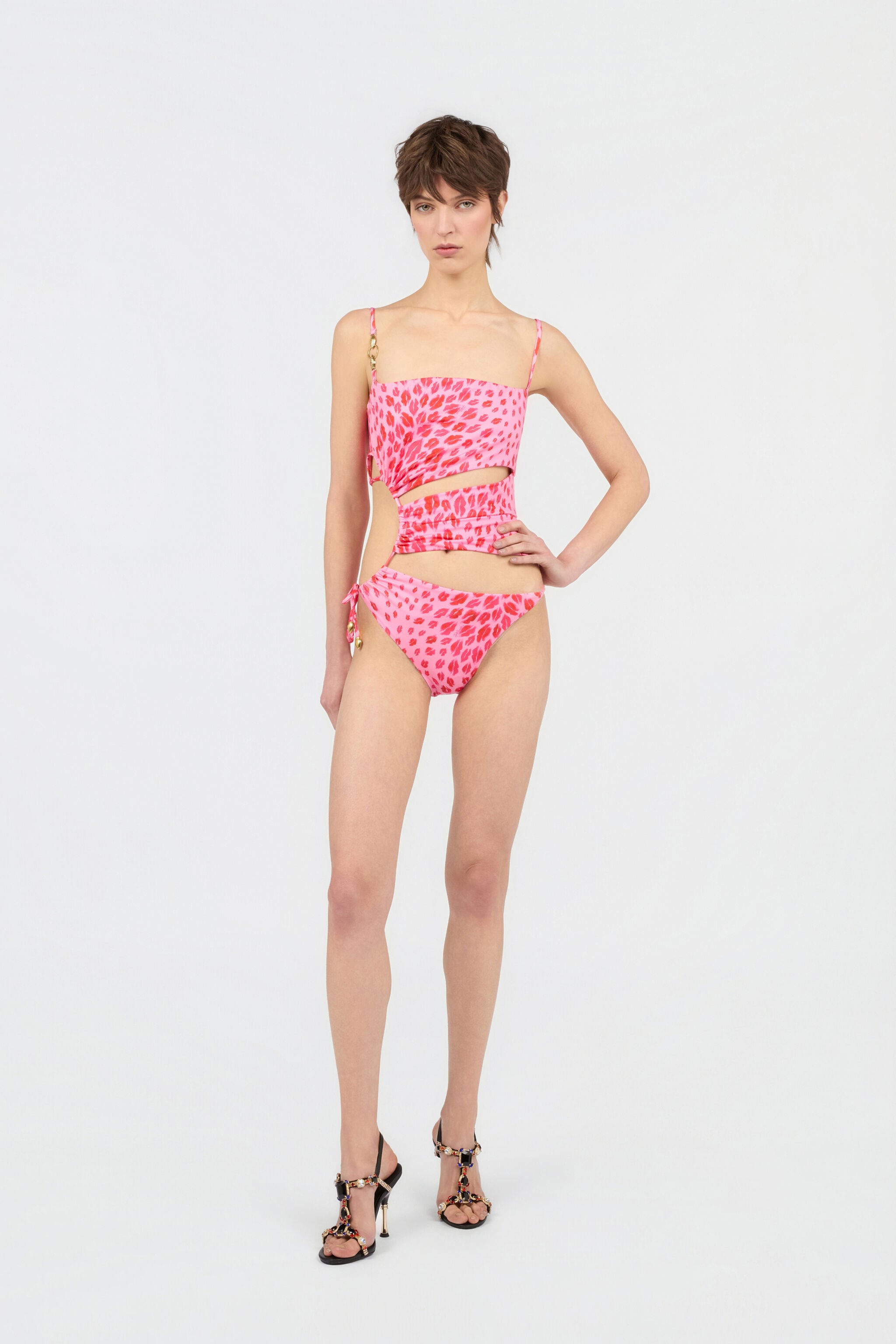 JC The Jaguar Kiss Print One-Piece Swimsuit JC The Jaguar Kiss Print One-Piece Swimsuit 433 ROSA + 455 FUXIA WFM039-WF758