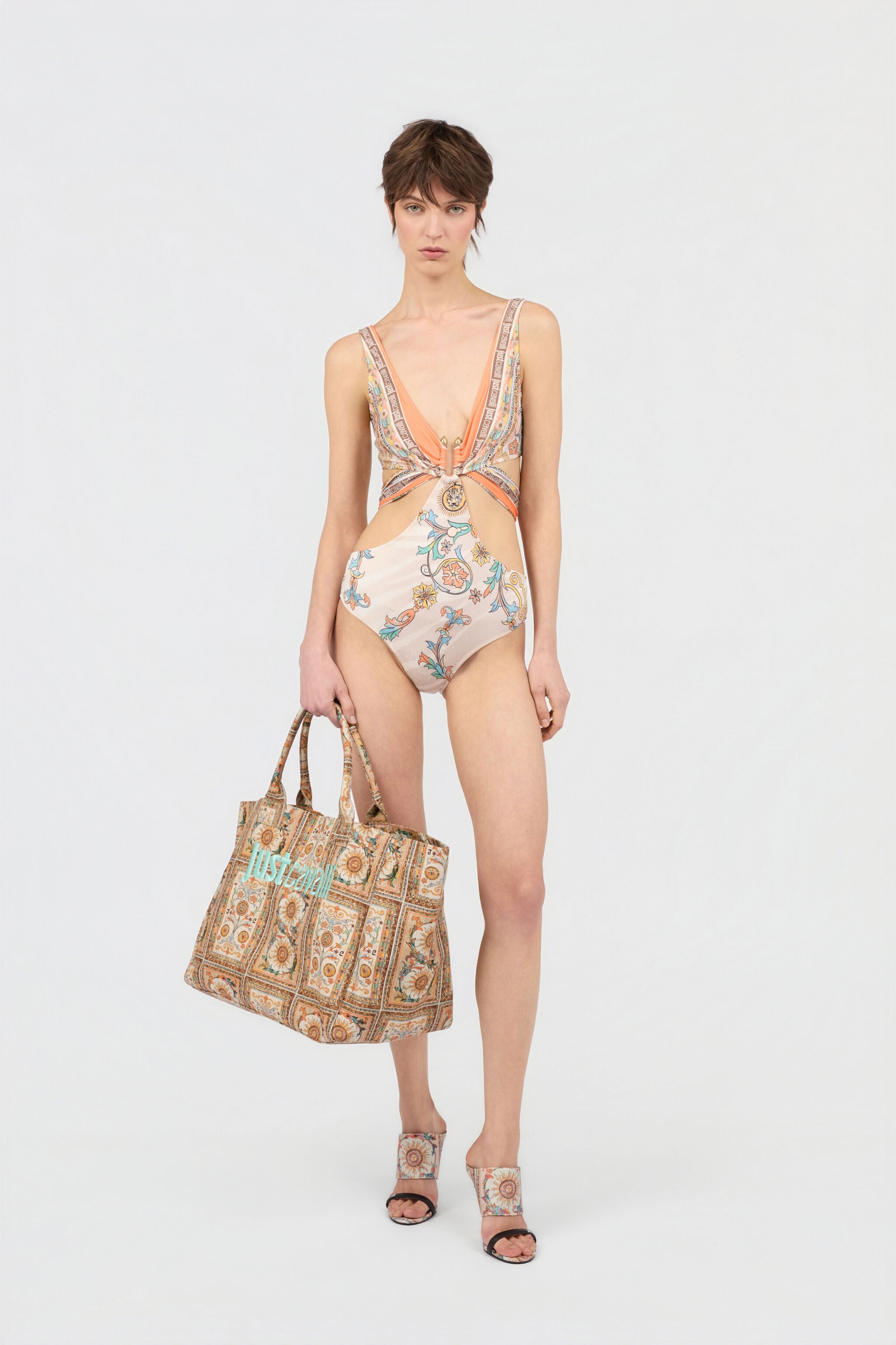 JC Persian Tarot Print Swimsuit JC Persian Tarot Print Swimsuit 744 BEIGE + 217 AZZU WFM035-WF754