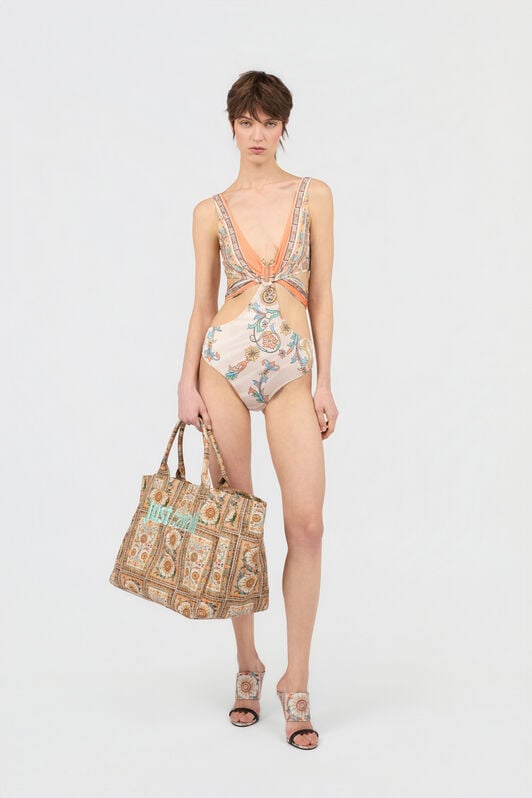 JC Persian Tarot Print Swimsuit JC Persian Tarot Print Swimsuit 744 BEIGE + 217 AZZU WFM035-WF754