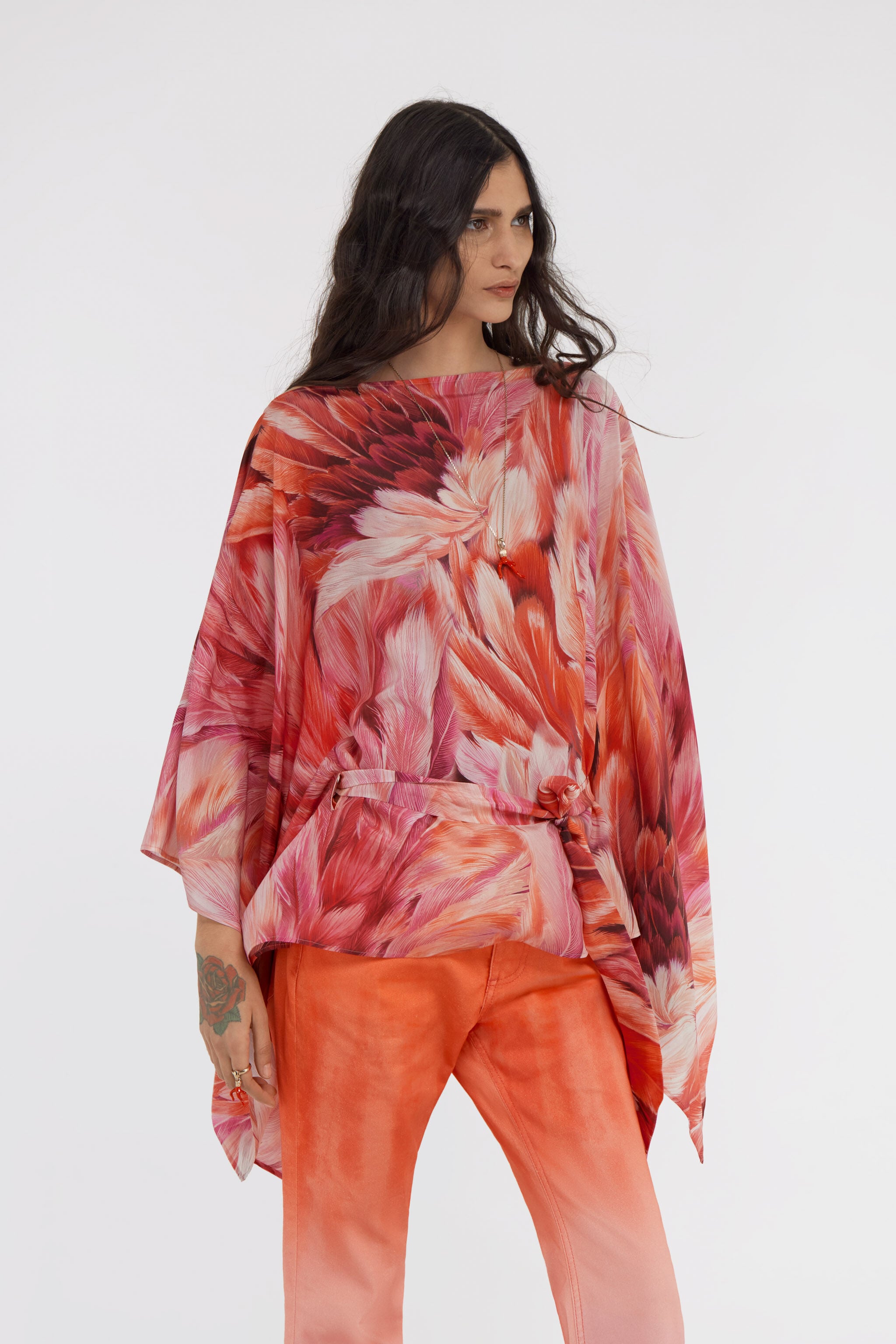 RC Plumage print short kaftan Fuchsia SWT725-SQL71